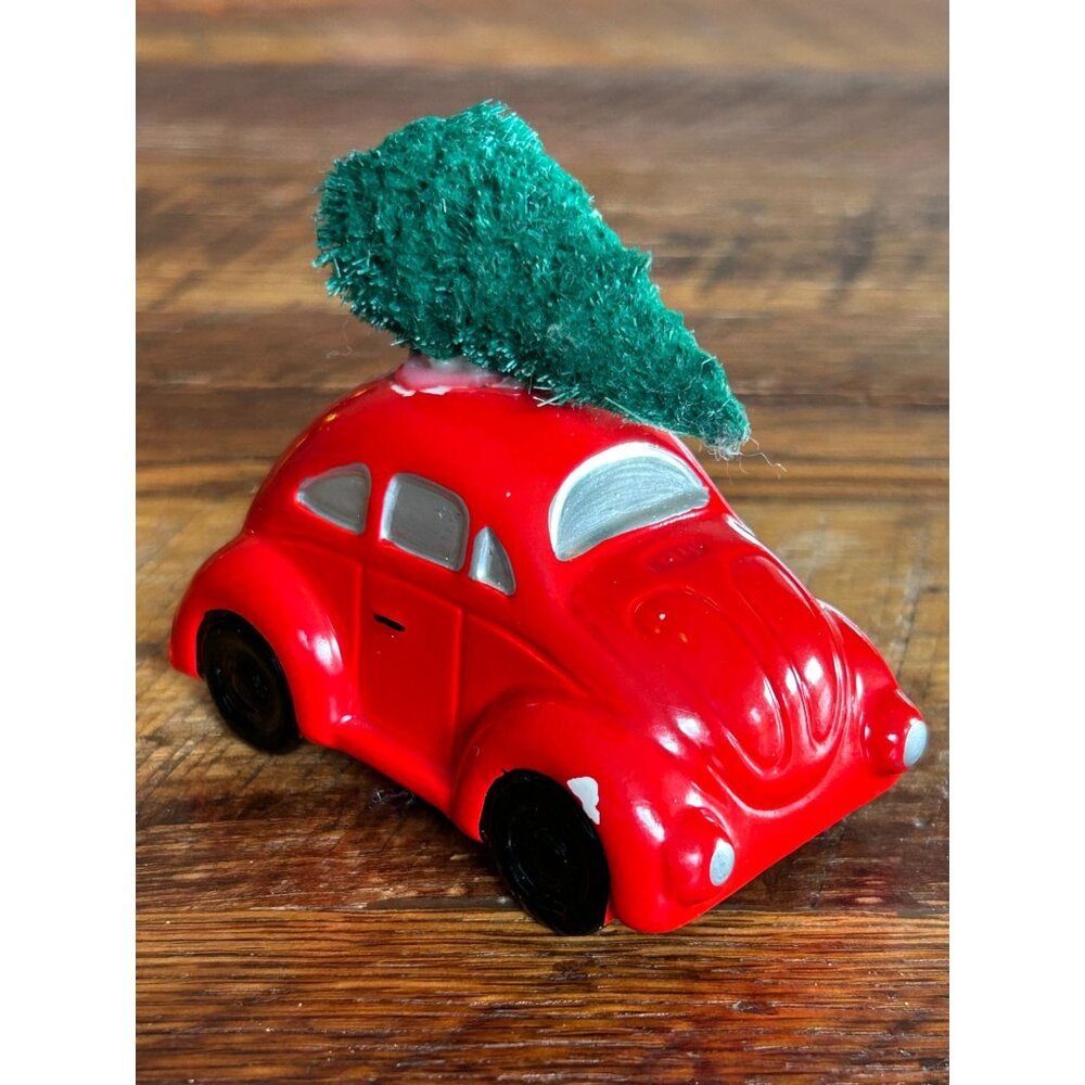 Vintage Department 56 Red Car Christmas Village Accessory With Green Tree